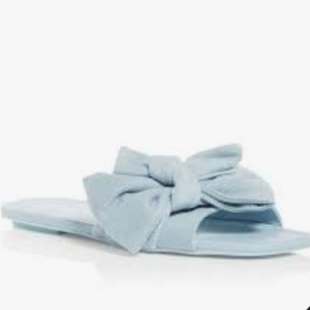 Stuart Weitzman Blue Loveknot Flat Slide Size 7.5 NWB (box with tissue/bag)